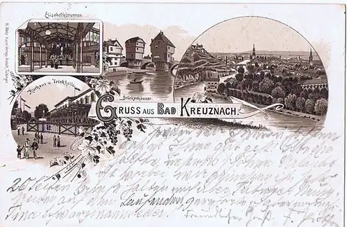 Litho,Gruß aus Bad Kreuznach,gel.1894