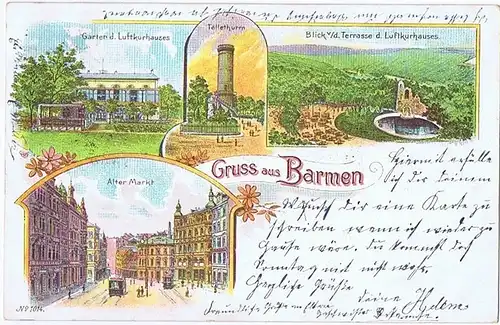 Litho,Gruß aus Barmen,gel.1901