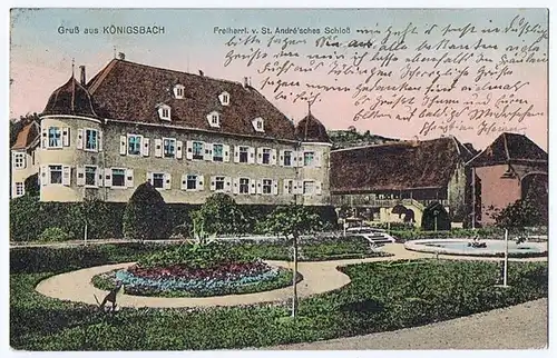 Gruß aus Königsbach,gel.Bahnpost 1910