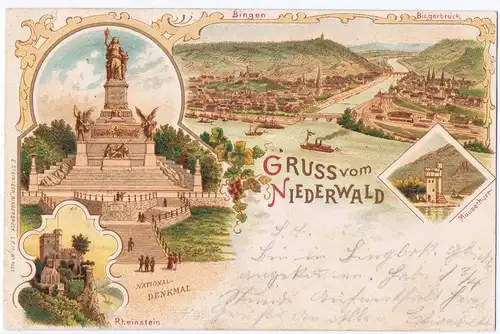 Litho,Gruß aus Frankfurt Niederwald,gel.Bahnpost 1899 