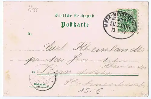 Litho,Gruß aus Frankfurt Niederwald,gel.Bahnpost 1899 