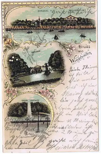Litho,Gruß aus Wiesbaden,gel.Bahnpost 1902