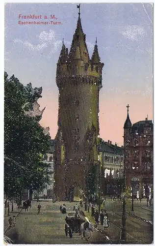 Glitzerkarte,Gruß aus Frankfurt,gel.1919 
