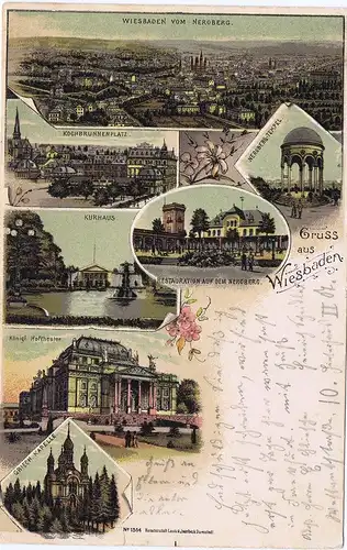 Litho,Gruß aus Wiesbaden,gel.1900