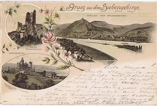 Litho,Gruß aus dem Siebengebirge,gel.1896 