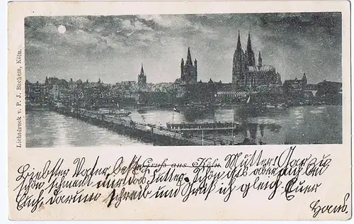 Litho,Gruß aus Köln gel.1898 Bahnpost