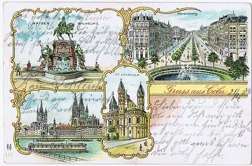 Litho,Gruß aus Köln gel.1897
