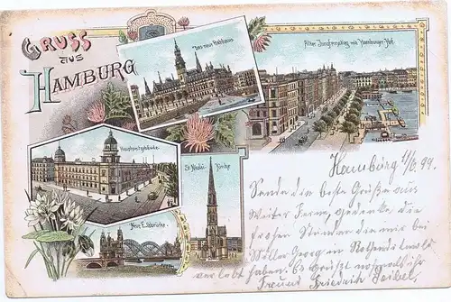 Litho,Gruß aus Hamburg,gel.1902