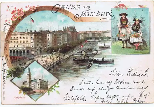 Litho,Gruß aus Hamburg,gel.1897