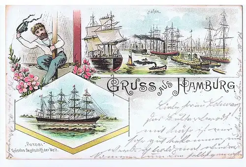 Litho Gruß aus Hamburg gel.1897 