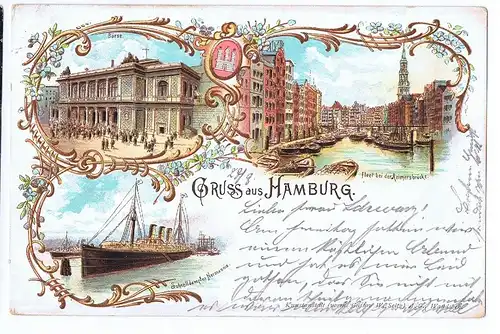 Litho Gruß aus Hamburg gel.1897 