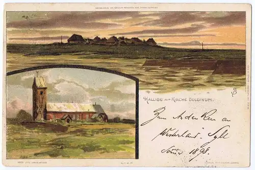 Litho,Gruß aus Hallig Boldinum,gel.1898