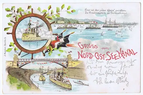 Litho,Gruß vom Nord-Ost-See-Kanal,gel.1896