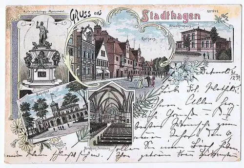 Litho,Gruß aus Stadthagen,gel.1897