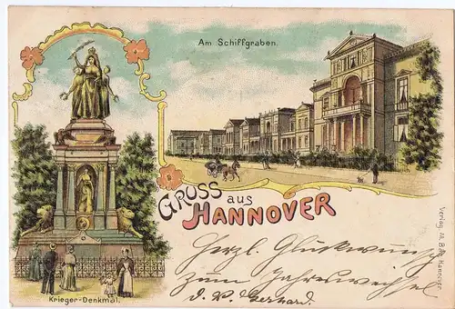 Litho,Gruß aus Hannover,gel.1898