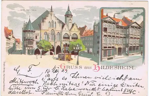 Litho,Gruß aus Hioldesheim,gel.1903