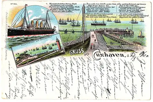 Litho Gruß aus Cuxhafen gel 1896