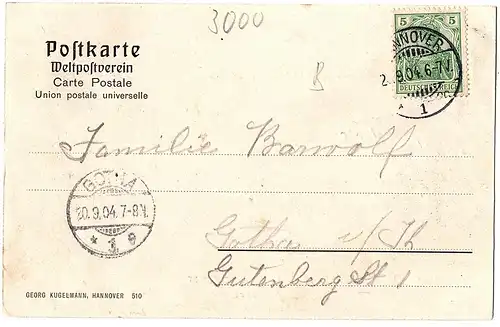 Alte Karte Litho Hannover gel.1904