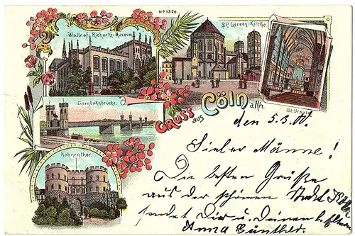Litho Gruß aus Köln gel. 1900
