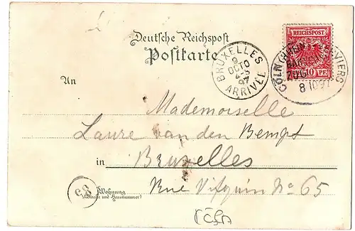 Litho Gruß aus Köln gel.Bahnpost 1897