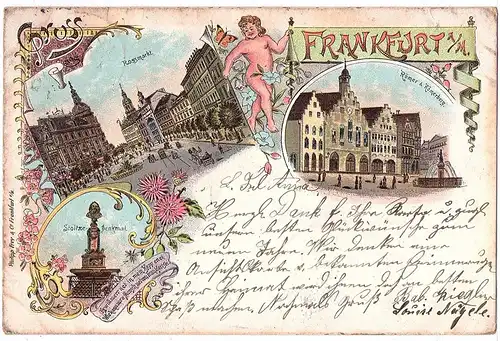 Litho Gruß aus Frankfurt gel.1898