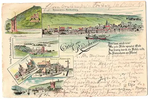 Litho Gruß aus Rüdesheim gel. 1896