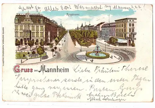 Litho Gruß aus Mannheim gel. 1900
