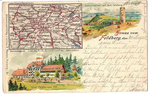 Litho Gruß vom Feldberg gel. 1900