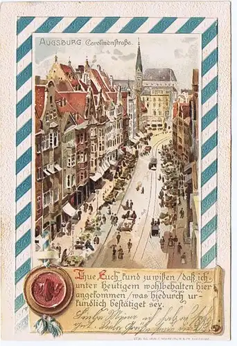 Litho,Gruß aus Augsburg,Prägekarte im Brief gel.um 1900