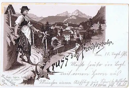 Litho,Gruß aus Berchdesgaden,ungel.um 1900 oben rep.