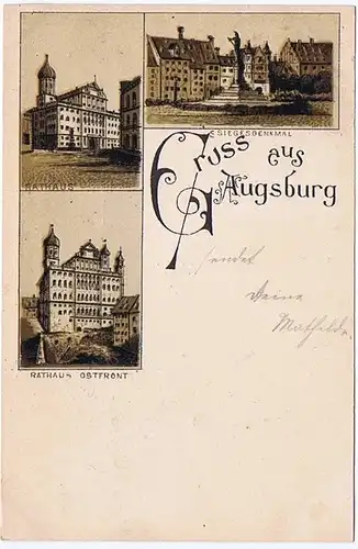 Litho,Gruß aus Augsburg,gel.1898