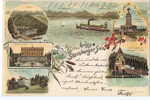 Litho,Gruß vom Starnberger See,gel.1900