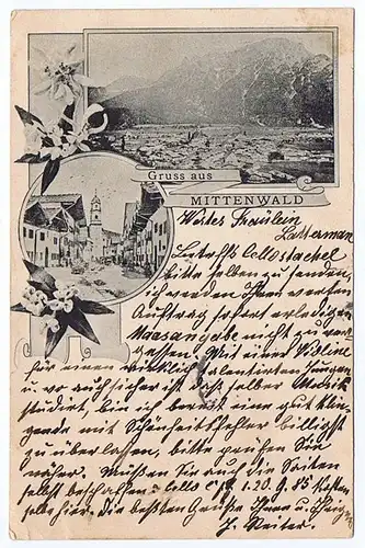 Litho,Gruß aus Mittenwald gel. 1910