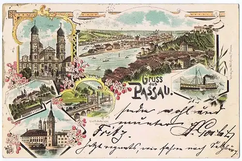 Litho,Gruß aus Passau,gel. 1898