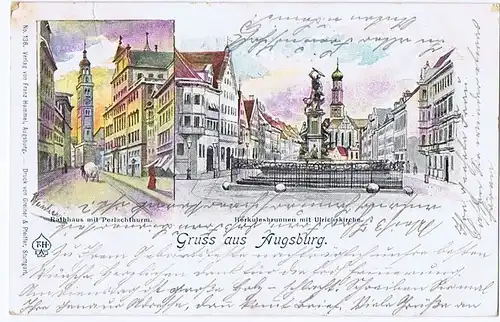 Litho,Gruß aus Augsburg,gel. 1903