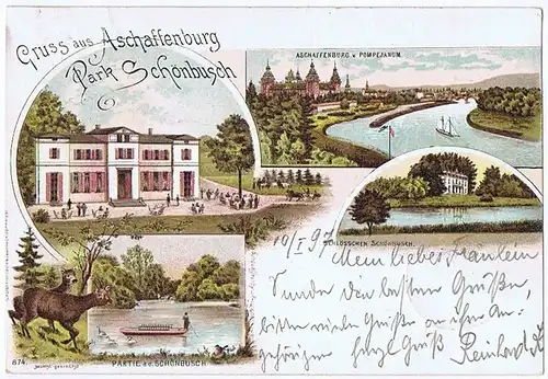 Litho,Gruß aus Aschaffenburg,gel. 1898
