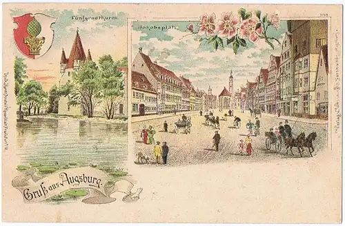 Litho,Gruß aus Augsburg,gel.um 1900 im Brief