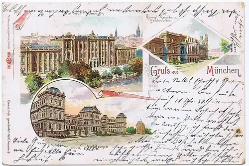 Litho,Gruß aus München gel.1900 
