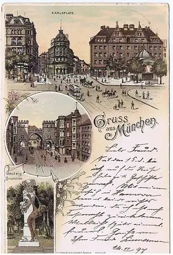Litho,Gruß aus München,gel. 1897