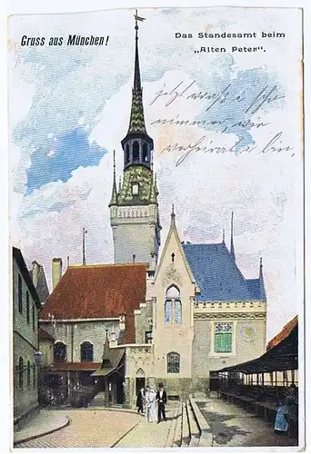 Litho,Gruß aus München,gel. 1900 oben beschnitt