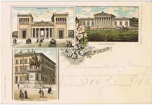 Litho,Gruß aus München,gel. 1896 