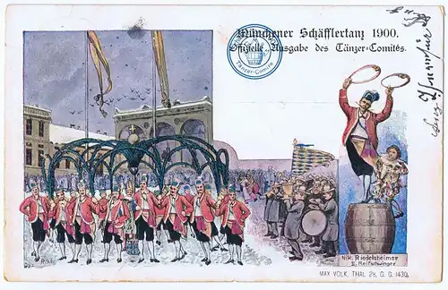 Litho,Gruß aus München Schäffertanz gel.1900