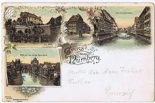 Litho,Gruß aus Nürnberg,gel.Bahnpost 1897