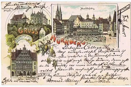 Litho,Gruß aus Nürnberg,gel. 1895
