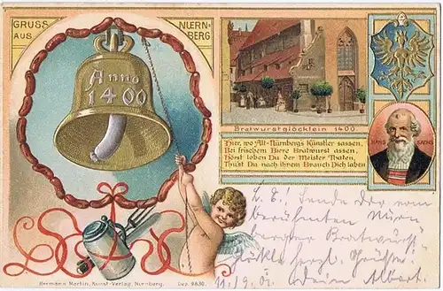 Litho,Gruß aus Nürnberg,Prägekarte,gel. 1901