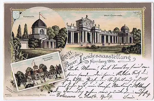 Litho,Gruß aus Nürnberg,gel. 1896 Bahnpost