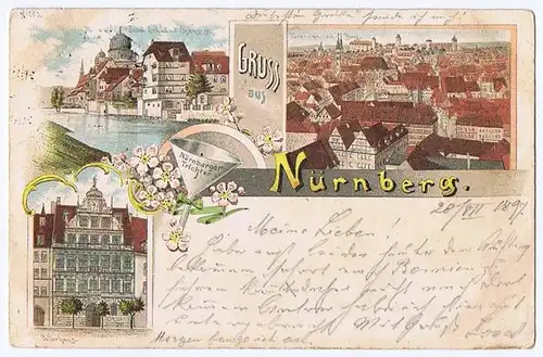 Litho,Gruß aus Nürnberg,gel. 1897