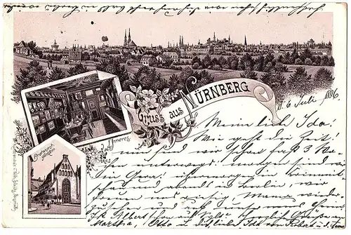 Litho AK Gruß aus Nürnberg gel.1896