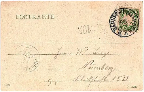 Ak Gruß aus Würzburg gel.1904 Bahnpost