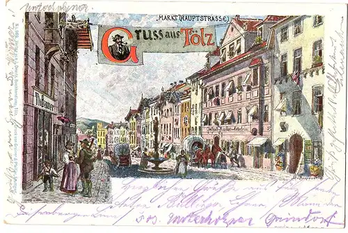 Litho AK Gruß aus Bad Tölz gel.1898